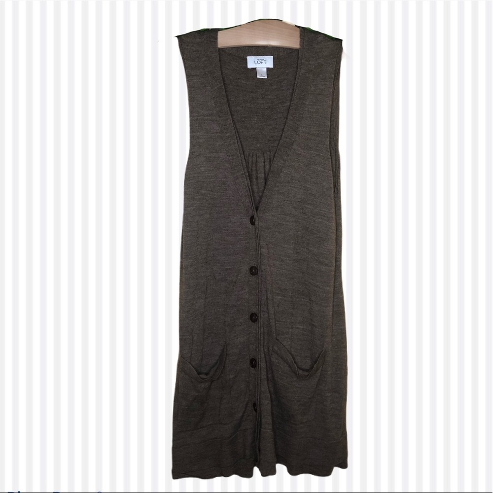 3/$30 LOFT Brown Long Sleeveless Cardigan